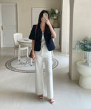 Leju No Collar Tweed Short Sleeve Short Jacket