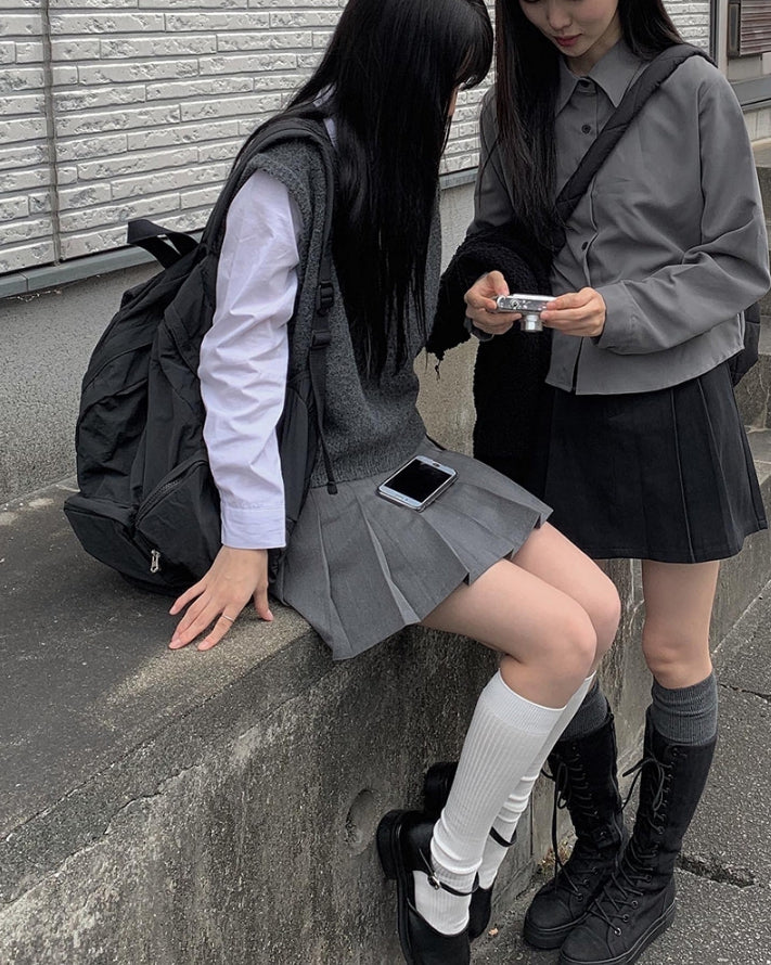 【Anyone more】Dachi belted mini pleated skirt Anyone more (エニワンモア) - ダチベルトミニプリーツスカート