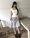Kamming seersucker check tiered banding midi skirt