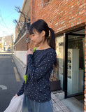 [BAONHAUS] Sorea Flower Ribbed Long Sleeve Tee