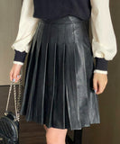 Elb Pleated Leather Culotte Skirt