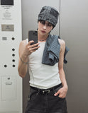 Fringe side line muscle fit ribbed sleeveless