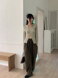 Nalky Bokashi V-neck Slit Long Sleeve Knit