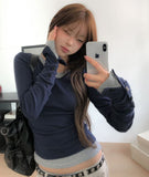 Burnt V-neck Button Long Sleeve