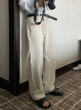 Minimal Cream Semi-Wide Cotton Pants