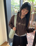 Arring Pretty Motion Lettering Pocket Long Sleeve Hood Zip-Up