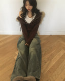 Penk Cable Fur Hood Slim Fit Two-Way Knit Zip-Up