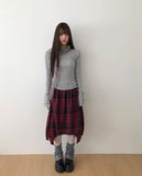 T-L Vintage Check Layered Midi Skirt