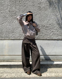[Fake Layered SET] Chica Kitching Side Two-Button Pintuck Wrap Skirt Wide Long Pants