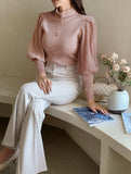 Ronia Frill Polar Pleated Puff Blouse Knit