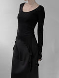 Frill Deep Round Neck Long Sleeve Tee