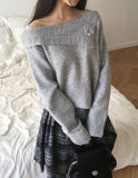 Bohan one-off-shoulder flower pendant wool long-sleeved knit