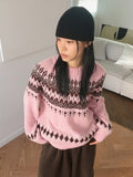 Babe Vintage Snowflake Nordic Round Long Sleeve Knit