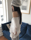 [UNISEX] Karin Linen Overfit Henley Neck Off-Shoulder Short Sleeve T-Shirt