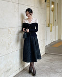 Dier Flower Jacquard Banding Flare Skirt