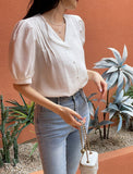 Lupine Lace Pin Tuck Puff Blouse