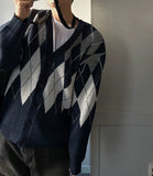 Modern argyle cardigan