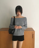 Amu Ribbed Folding Off-Shoulder Knit