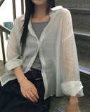 Manin Stripe See-through Overfit Long Sleeve Shirt