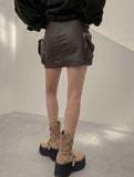 Block Leather Cargo Miniskirt