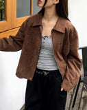 Cyan Suede Punching Collar Pocket Jacket