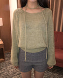 [strap set] Oro string knit round neck wool knit