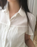 Terrine round collar lace puff short sleeve blouse