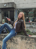 Oul vintage washing biker leather jacket