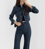 Raw Pocket Two Piece Set-Up Crop Shirt Bootcut Pants Set