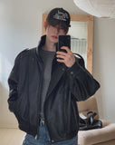 Zadon High-Neck Overs Fit Leather Jacket