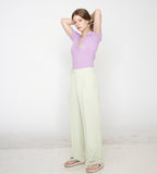 Flower Dot Embroidery Short Sleeve Knit Collar Tee