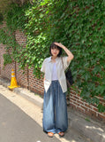 Ryuiki string washing wide denim pants