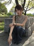Peril See-through Ribbon Check Unbalance Blouse