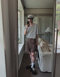Bonnie Linen Stripe U-Neck Short Sleeve T-Shirt