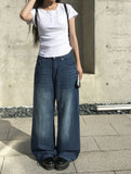 Ops Stripe Washing Denim Wide Pants
