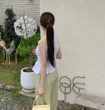Summer Halterneck Back Ribbon Smocke Banding Sleeveless Blouse