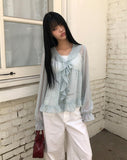 Mauve Frill See-through Blouse