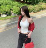 Halterneck Button With Cup Crop Rib Sleeveless