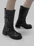 1132 Fold Buckle Middle Boots (4 cm)