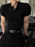 Muscle Fit Henley Neck Short Sleeve Knit