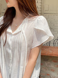 Collie Tulip-Sleeve Pintuck String Blouse