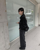 Pona Black Pocket Collar Jacket Shirt