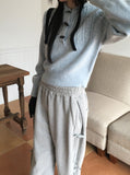 [Wool15] Hound Cable Duffle Button Hood Long Sleeve Knit