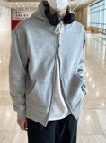 Brushed two-way hooded zip-up