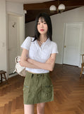 Moodle Pocket Color Matching Collar Short Sleeve T-shirt