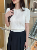 Shuena Pearl Neck Cable Short Sleeve Knit