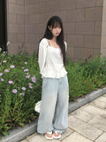 Moba Light Blue Rivet Pintuck Washing Wide Pants