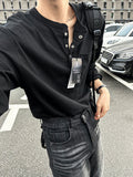 Cotton Henley Neck Button Long Sleeve Tee