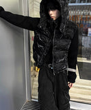 Rivet Crack Wrinkle Crop Padding + Deep Black Knit