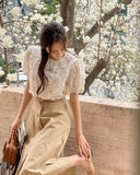 Heyri Flower Puff Short Sleeve Blouse
